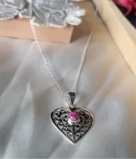 pink oyster turquoise heart jali pendant in 925 sterling silver with filigree design