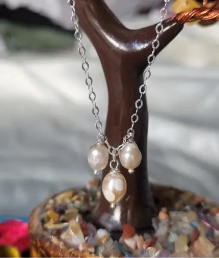 pink freshwater pearl necklace in 925 sterling silver with blush tone pearls