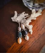pearl and black onyx dangle earrings in 925 sterling silver with leverback closure