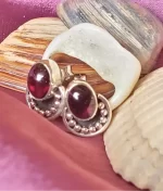 garnet oval stud earrings in 925 sterling silver with oxidized vintage design
