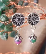 multicolor onyx stud earrings in 925 sterling silver with pink and green gemstones