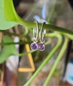 amethyst silver hoop earrings in 925 sterling silver with purple gemstone