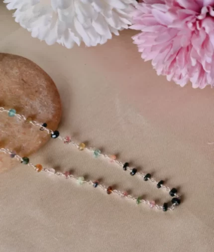 tourmaline bead silver necklace in 925 sterling silver with multicolor gemstones