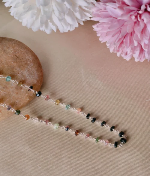 Tourmaline Bead Silver Necklace tourmaline bead silver necklace in 925 sterling silver with multicolor gemstones