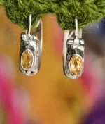 citrine silver hoop earrings in 925 sterling silver with oval bezel set gemstone