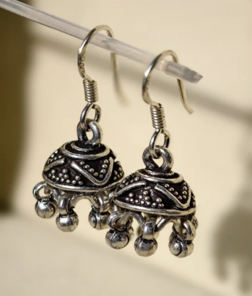 Silver Jhumka Earrings silver jhumka earrings in 925 sterling silver with oxidized detailing and bead drops