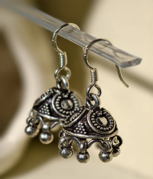 Oxidized Silver Jhumka Earrings oxidized silver jhumka earrings in 925 sterling silver with ghungroo detailing