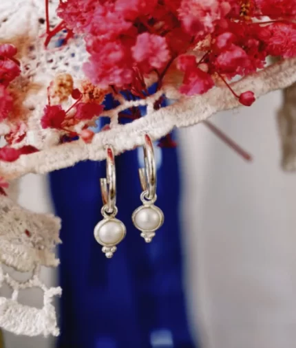 pearl silver hoop earrings in 925 sterling silver with detachable freshwater pearl charm