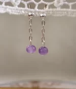amethyst silver dangle stud earrings in 925 sterling silver with chain and round gemstone