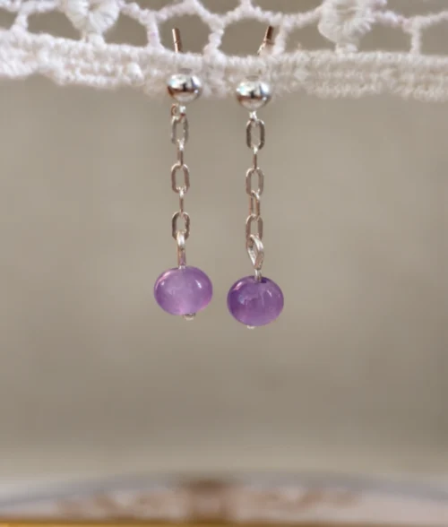 Amethyst Silver Dangle Stud Earrings amethyst silver dangle stud earrings in 925 sterling silver with chain and round gemstone