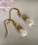 gold plated freshwater pearl hook earrings in 925 sterling silver