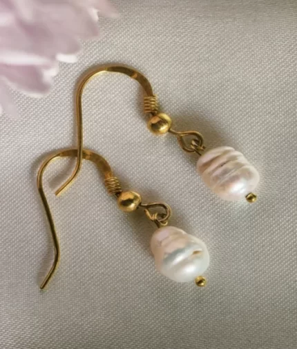 gold plated freshwater pearl hook earrings in 925 sterling silver