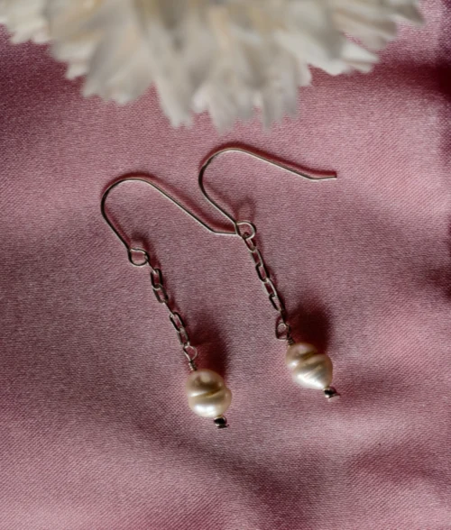 Pearl Silver Dangle Stud Earrings pearl silver dangle stud earrings in 925 sterling silver with chain and freshwater pearl