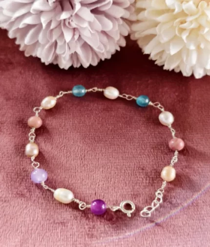 925 silver Pearl and Gemstone Bracelet
