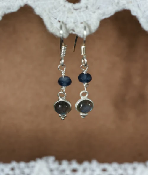 Blue Agate Labradorite Earrings blue agate and labradorite silver hook earrings in 925 sterling silver dual gemstone design