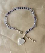 iolite and shell pearl heart charm bracelet in 925 sterling silver beaded design