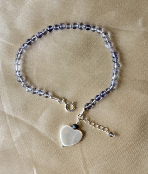 Iolite Shell Pearl Heart Charm Bracelet iolite and shell pearl heart charm bracelet in 925 sterling silver beaded design