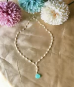 green quartz pearl silver necklace in 925 sterling silver with teardrop pendant