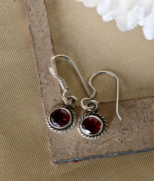 Garnet Silver Hook Earrings garnet silver hook earrings in 925 sterling silver with round cabochon gemstone