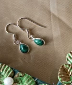 malachite silver hook earrings in 925 sterling silver with teardrop gemstone