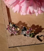 multicolor tourmaline cluster silver earrings in 925 sterling silver with marquise and teardrop stones
