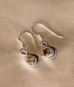 citrine silver hook earrings in 925 sterling silver with round cabochon gemstone