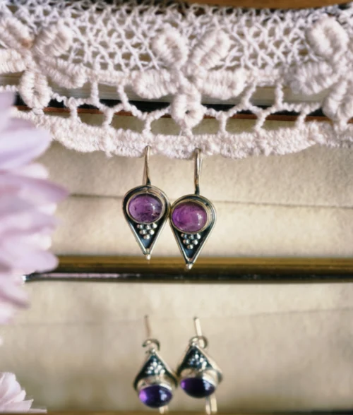 Amethyst Silver Hook Earrings amethyst silver hook earrings in 925 sterling silver with round cabochon gemstone