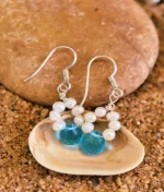freshwater pearl blue quartz dangle earrings in 925 sterling silver with teardrop gemstone