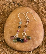 multicolor tourmaline silver dangle earrings in 925 sterling silver with teardrop gemstones