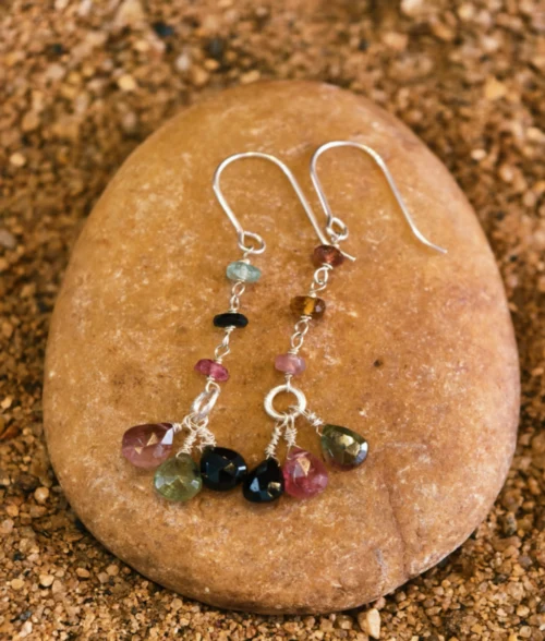 Multicolor Tourmaline Silver Earrings multicolor tourmaline silver dangle earrings in 925 sterling silver with teardrop gemstones