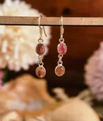 tourmaline silver dangle hook earrings in 925 sterling silver with dual oval gemstones