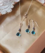 92.5 sterling silver tear drop blue quartz necklace set