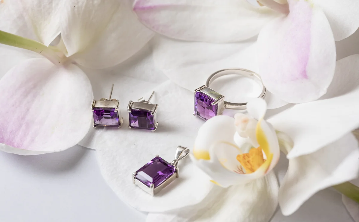 925 silver amethyst pendant set