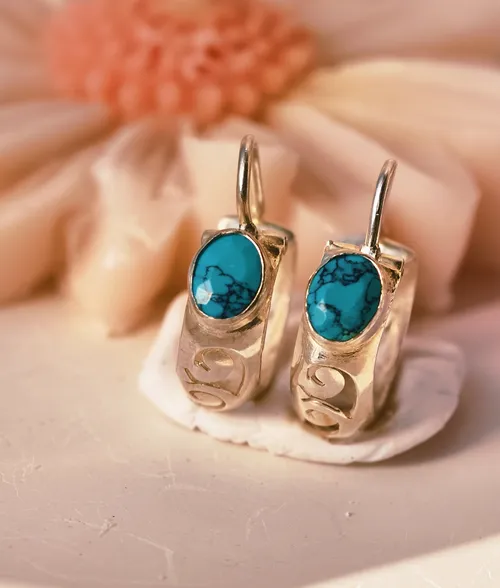 925 silver turquoise gemstone hoops