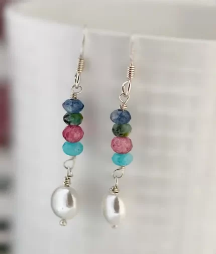 925 silver multi gemstone and pearl earrings