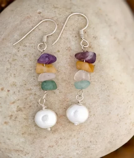 925 silver handmade multi gemstone dangle earrings