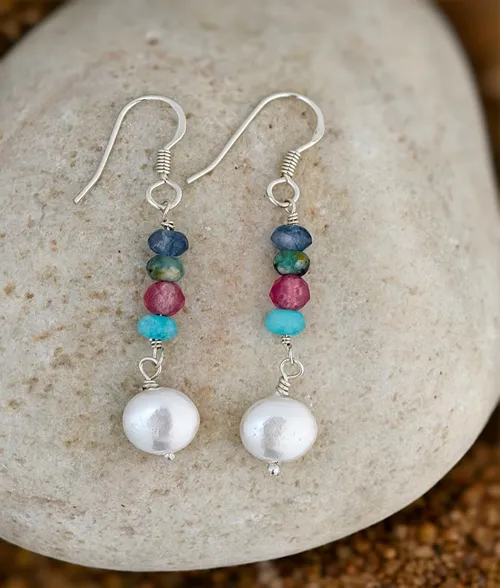 925 silver handmade pearl and onyx dangle earrings 925 silver handmade pearl and onyx dangle earrings
