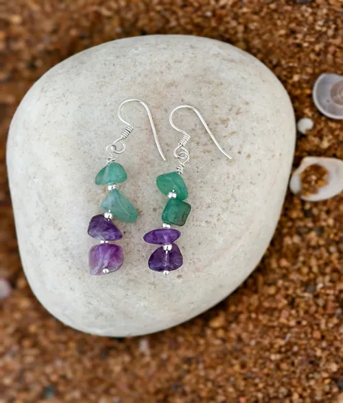 925 silver handmade green aventurine and amethyst dangle earrings 925 silver handmade green aventurine and amethyst dangle earrings