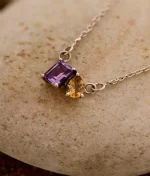 amethyst citrine silver necklace in 925 sterling silver with dual gemstone design