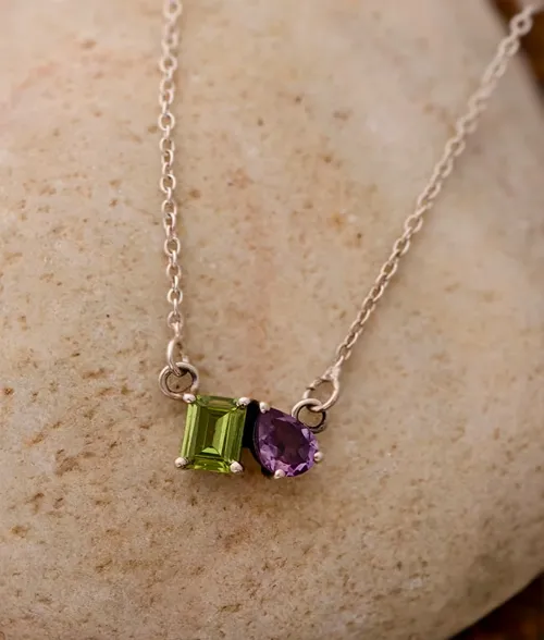 92.5 silver peridot and amethyst gemstone necklace
