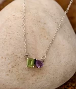 925 silver dual gemstone necklace: peridot, amethyst