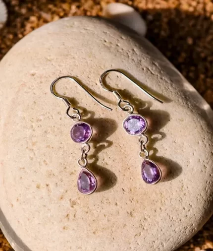 Double Amethyst Dangle Earrings