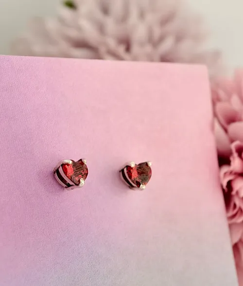 925 silver red cubic zirconia stud earrings