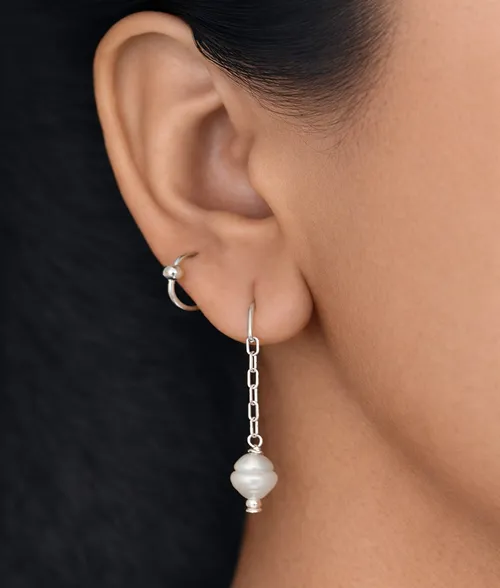 925 silver pearl and chain dangle earrings