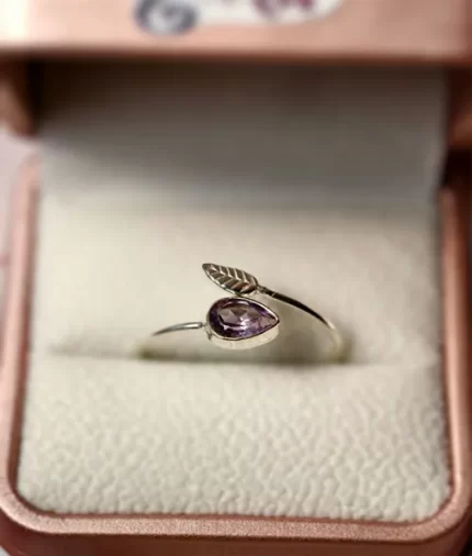 Adjustable 92.5 sterling silver ring with Amethyst gemstone