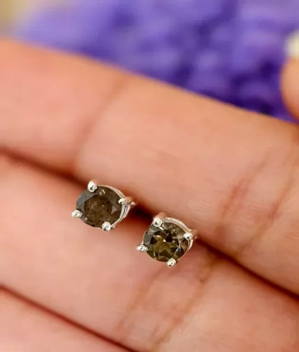 925 silver smokey topaz stud earrings