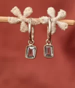 925 sterling silver blue topaz hoop earrings with rectangular faceted gemstone charms
