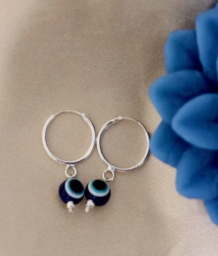 925 sterling silver evil eye hoop earrings with blue protective charm