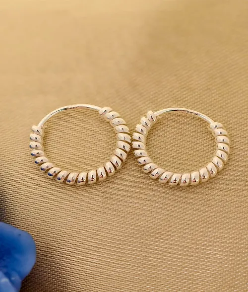 Twisted Sterling Silver Hoop Earrings – 925 Silver Minimal Hoops Twisted textured 925 sterling silver hoop earrings in polished finish