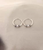Tribal silver mini hoop earrings in 925 sterling silver with oxidised detailing